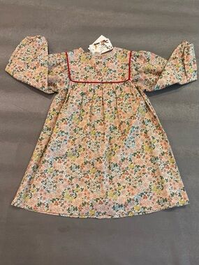 Floss Floral Long-Sleeve Casual Dress in Peach Green. Size 3